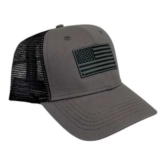 Gray Mesh Trucker Hat with American Flag - Picture 2 of 5